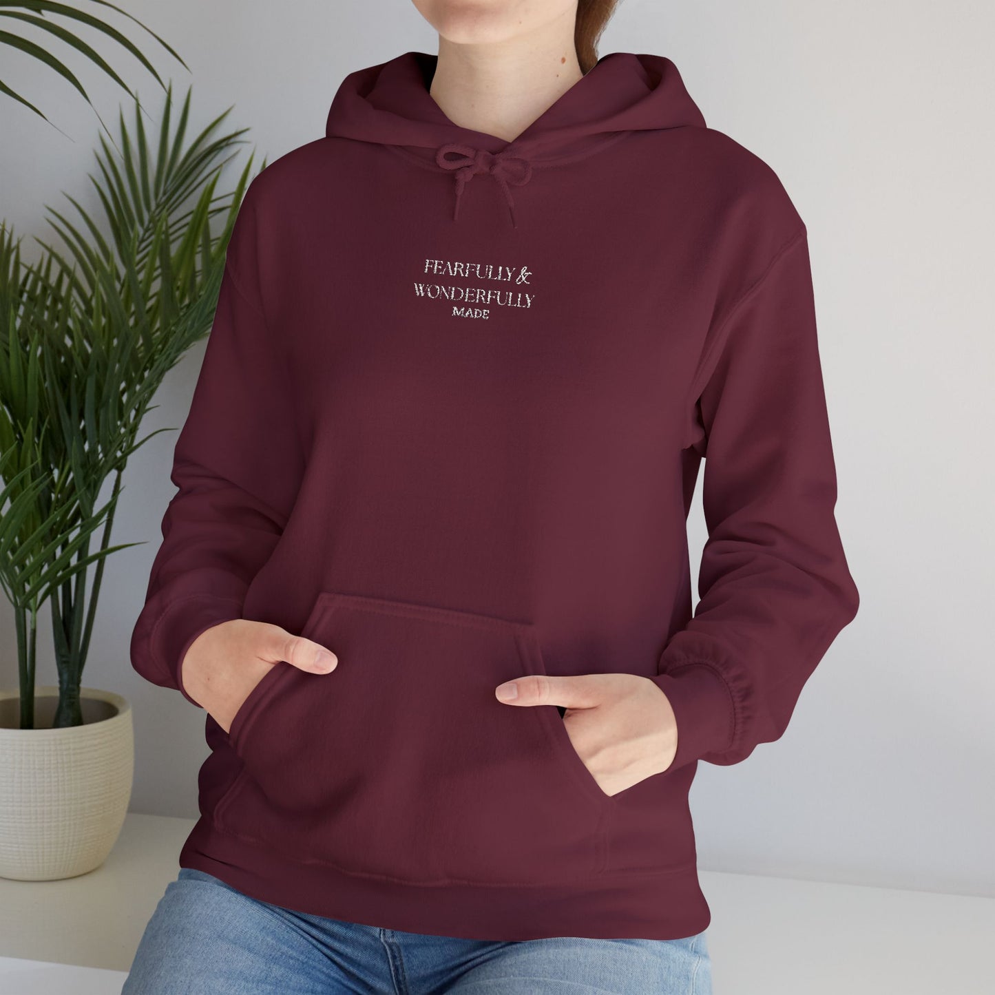 Embroidered Minimalist Hoodie — "Fearfully & Wonderfully made"