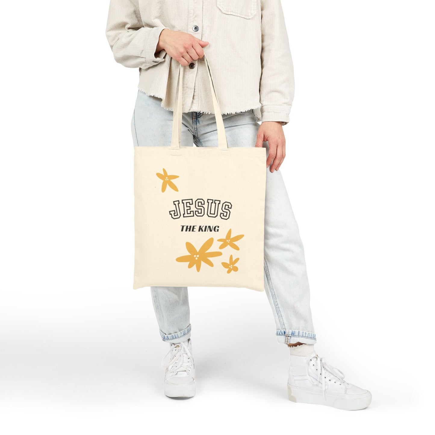 Jesus The King Canvas Tote — Cotton BAG with Floral Design